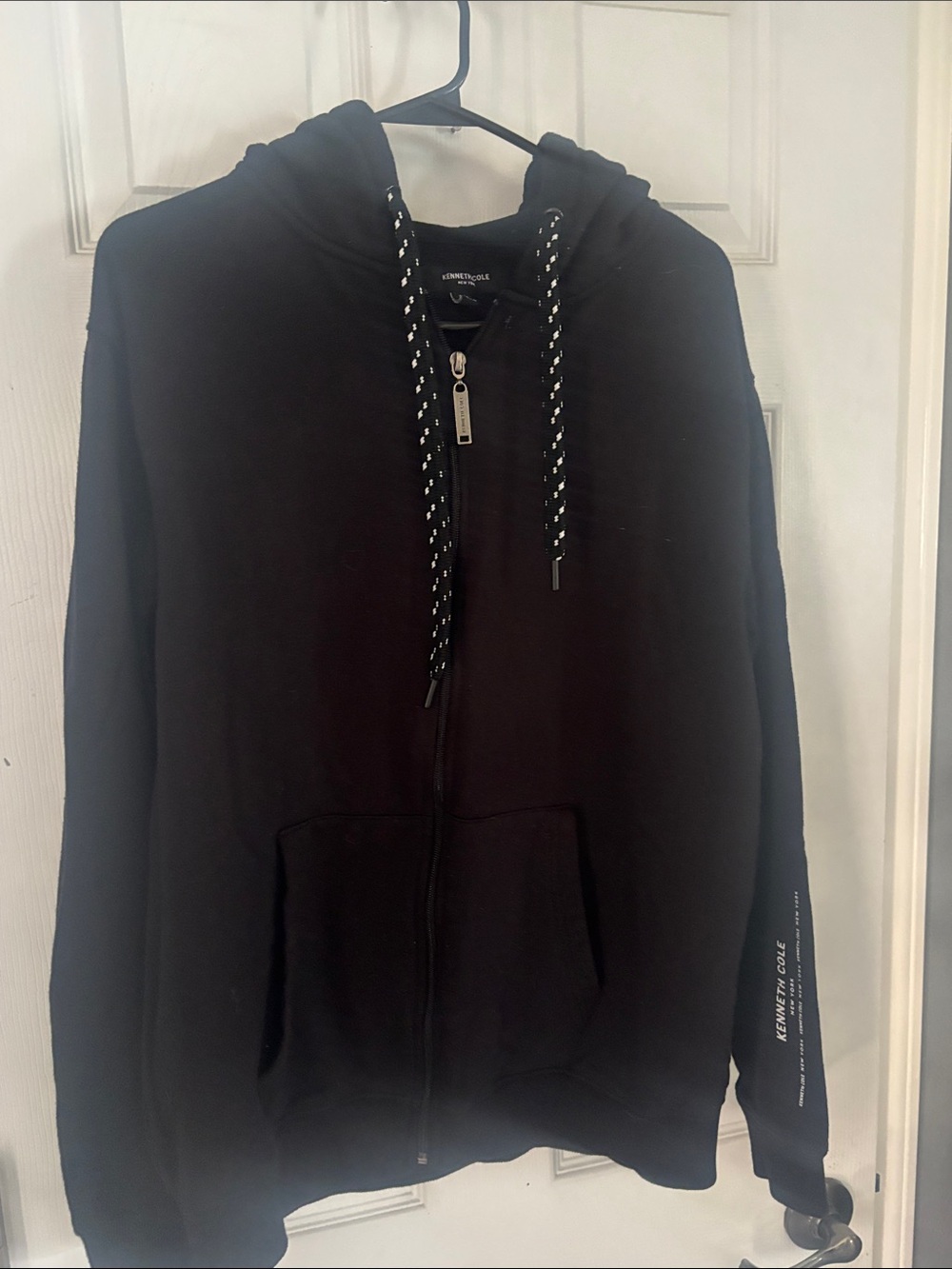 Kenneth Cole Black Hoodie with White-Striped Drawcords
